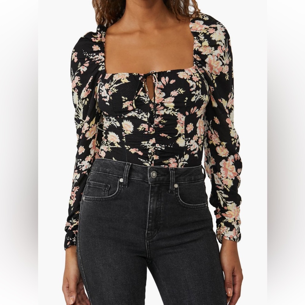 Free People Hilary Print Keyhole Neck Top